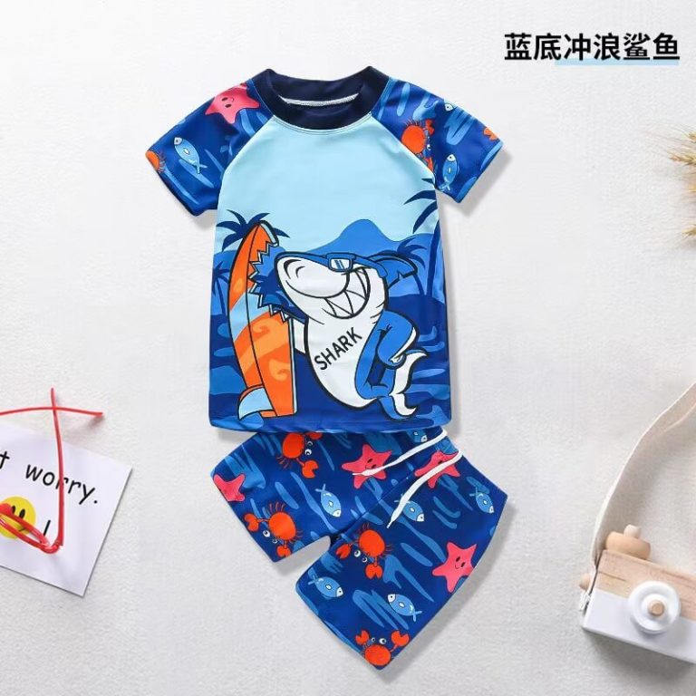 2 Pieces Boys Swimwear Set T-shirt Swim and Shorts with Shark AOP