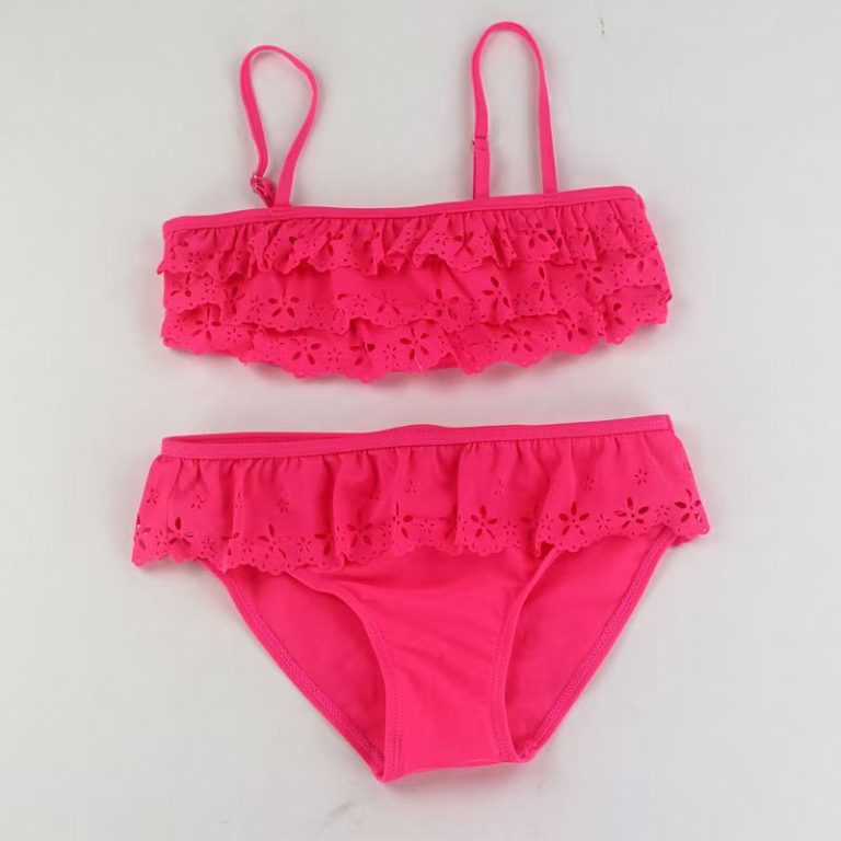 Baby Girls Two Peice Swimsuit Soild Color Bikini Set Laser Lace Girl Swimsuit -1