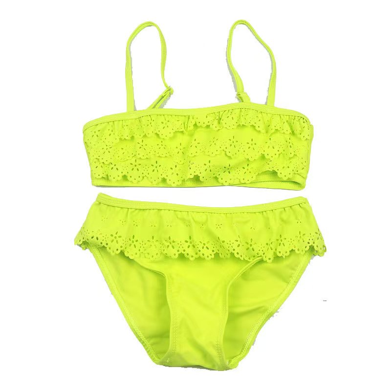 Baby Girls Two Peice Swimsuit Soild Color Bikini Set Laser Lace Girl Swimsuit -2