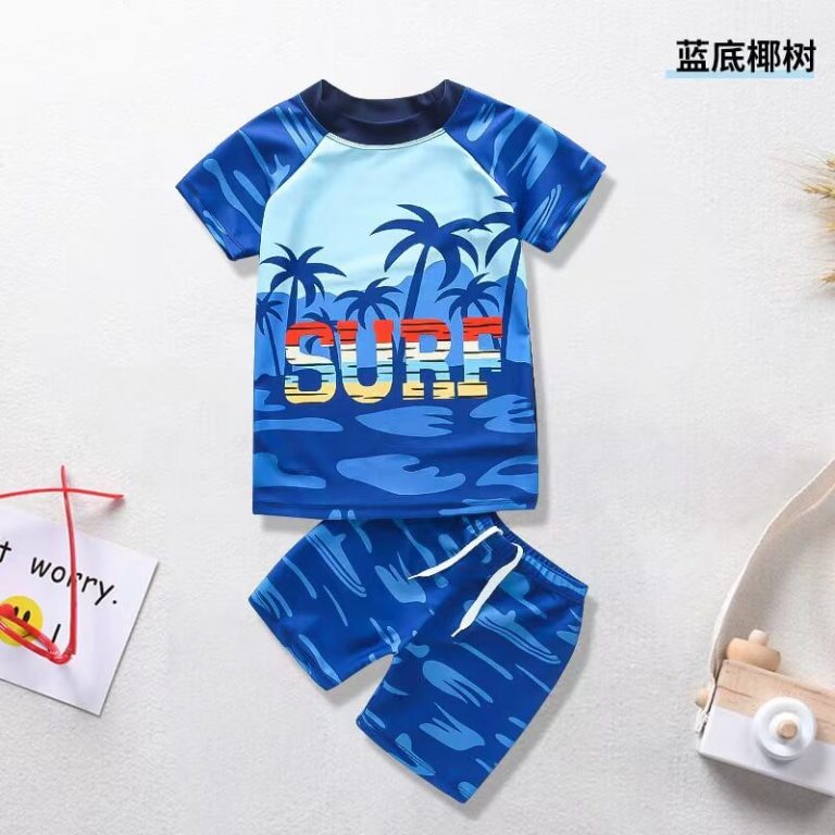 Boys Swimwear 2 Pieces Set Rash Guard Beach T-shirt Swim Shorts