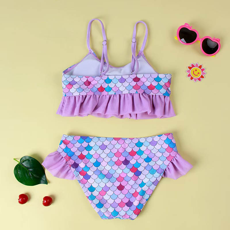 Children Mermaid Swimsuit Bright Fish Scale Printed Two Piece Set Bikini Swisuit for Kids Girls -2