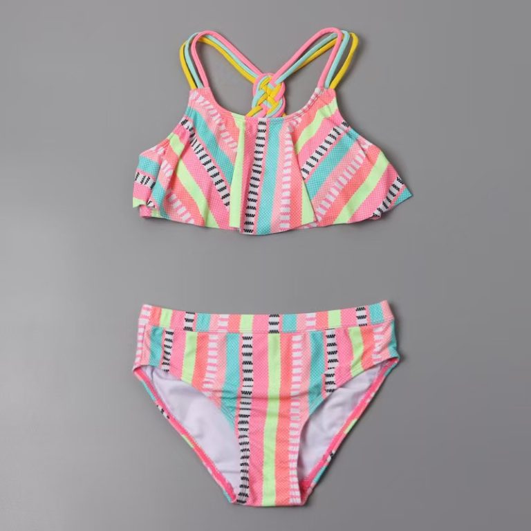 Girls Swimwear 2 Piece Set Bikini with Braided String in Multi Colors-1