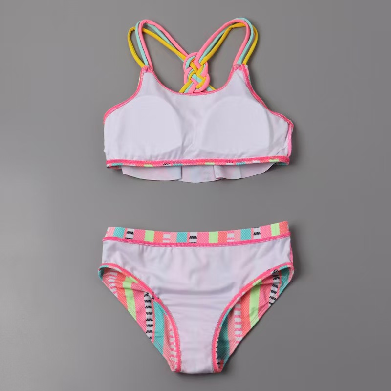 Girls Swimwear 2 Piece Set Bikini with Braided String in Multi Colors-3