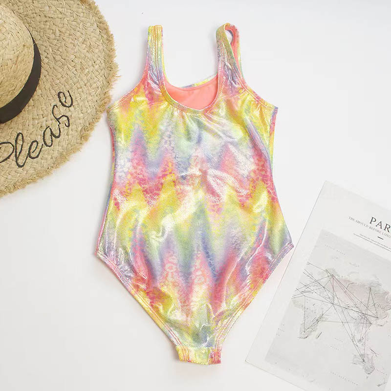 Hot Sale Children's Swimsuit Girls Cute Princess One Piece Swim Clothes Colorful Rainbow Beach Swimwear -3