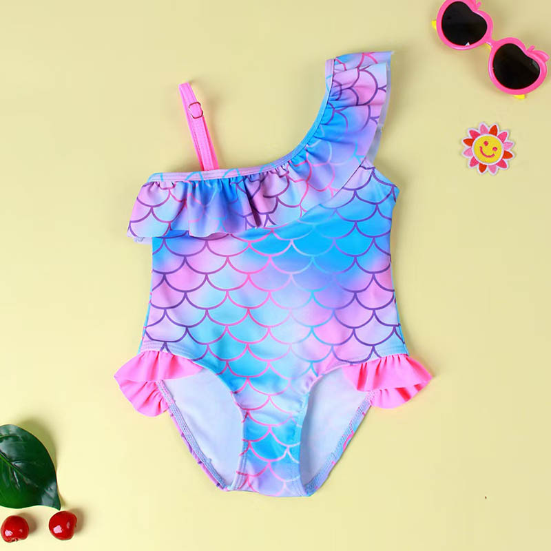 Lovely Ruffle Baby Infant Bathing Suits Toddlers Scale Print Swimsuits One-piece Kids Swimwear -1