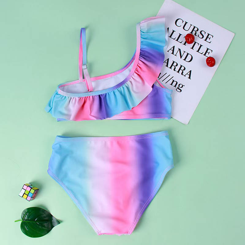 New Girls One Shoulder Halter Bikini Kids Two Piece Swimsuit Girls Cute Swimsuit Wholes Beachwear-2