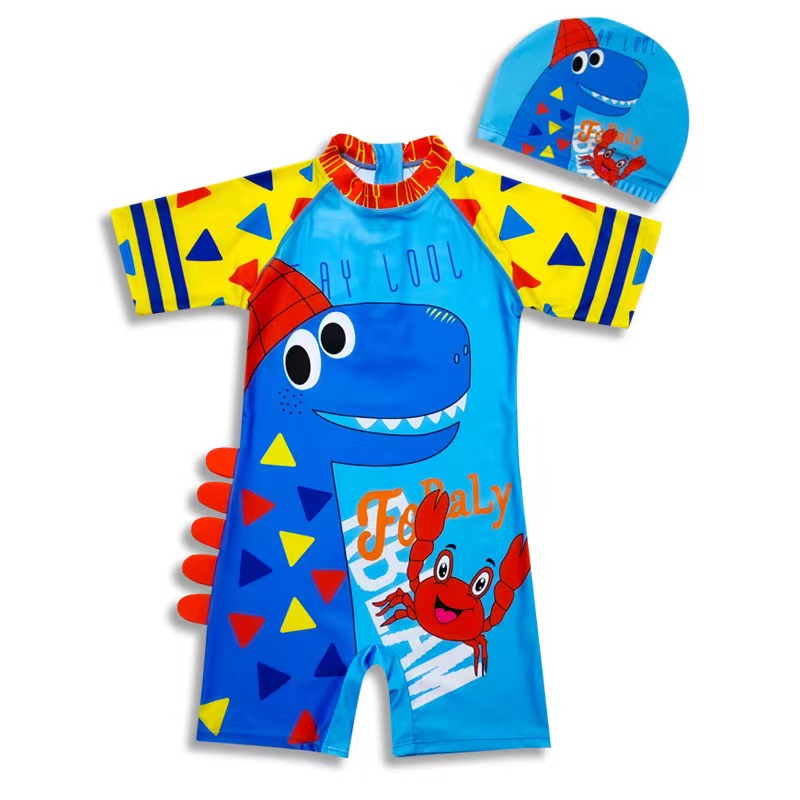 One-piece Short Sleeve Kids Rush Guard Swim Trunks Boys Swimsuit with UV Protection-1