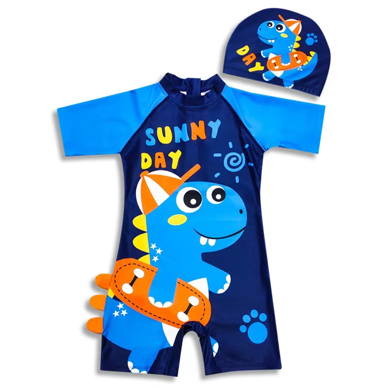 One-piece Short Sleeve Kids Rush Guard Swim Trunks Boys Swimsuit with UV Protection-4