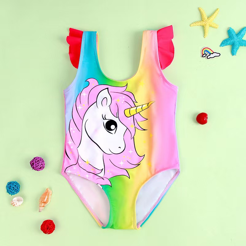 Sporty Kids Baby One Piece Swimsuit Gradient Children Beachwear Unicorn Girls Monoki Swimwear -1