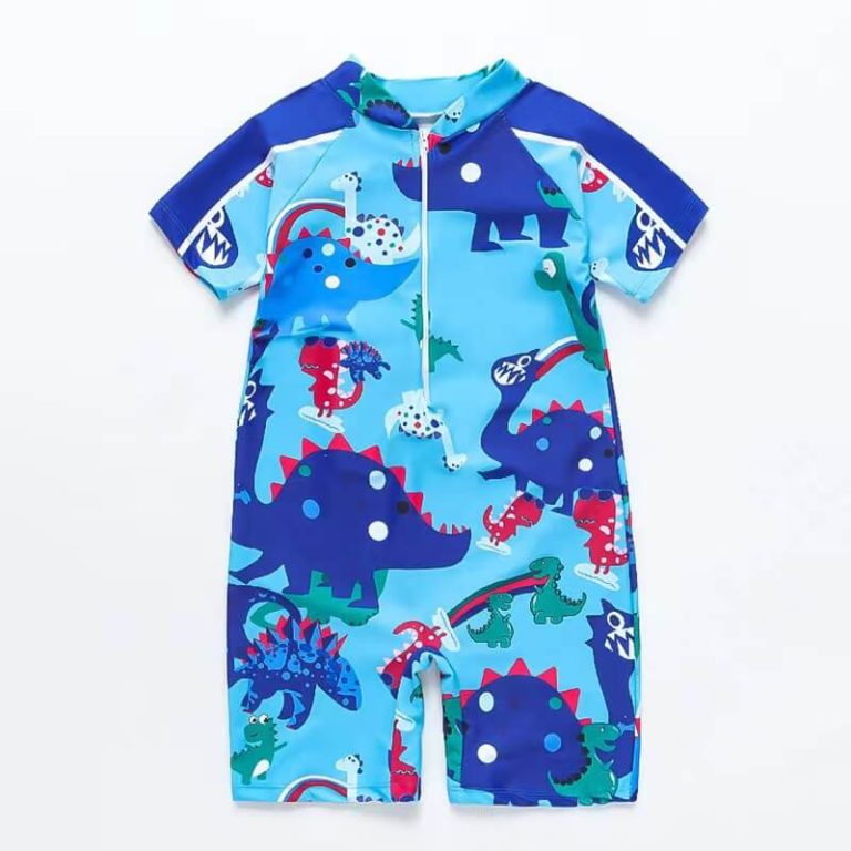 Spring Suit Front Zipper Short Sleeve Bathing Suits UV Protection One Piece Swimwsuit for Kids