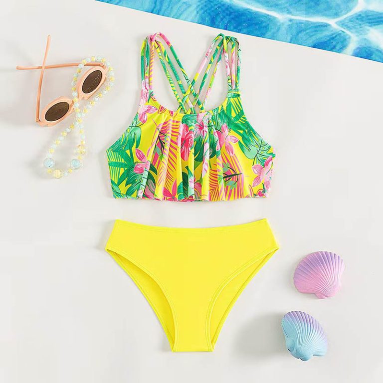 Toddler Baby Custom Print Swim Suit Child Halter Bikini Sets Ruffles Kids 2 Piece Swimwear for Girls -1