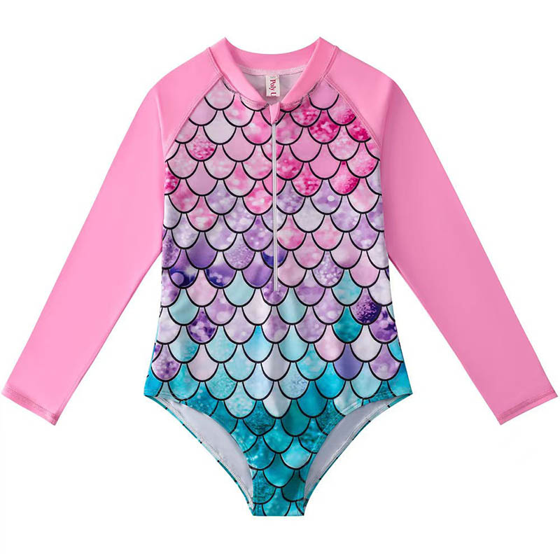 Top Quality Little Girls Cute Scate Pattern One Piece Swim Suits Breathable 3D Design Kids Zipper Beachwear Bikini Suit-1